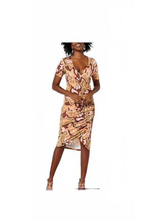 Colleen Lopez Dresses & Skirts - NEW Colleen Lopez SZ S Shirred Surplice MIDI Dress BROWN FLORAL
